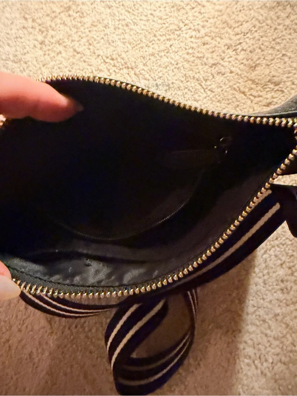 kate spade Black Crossbody with Black-and-White Striped Strap